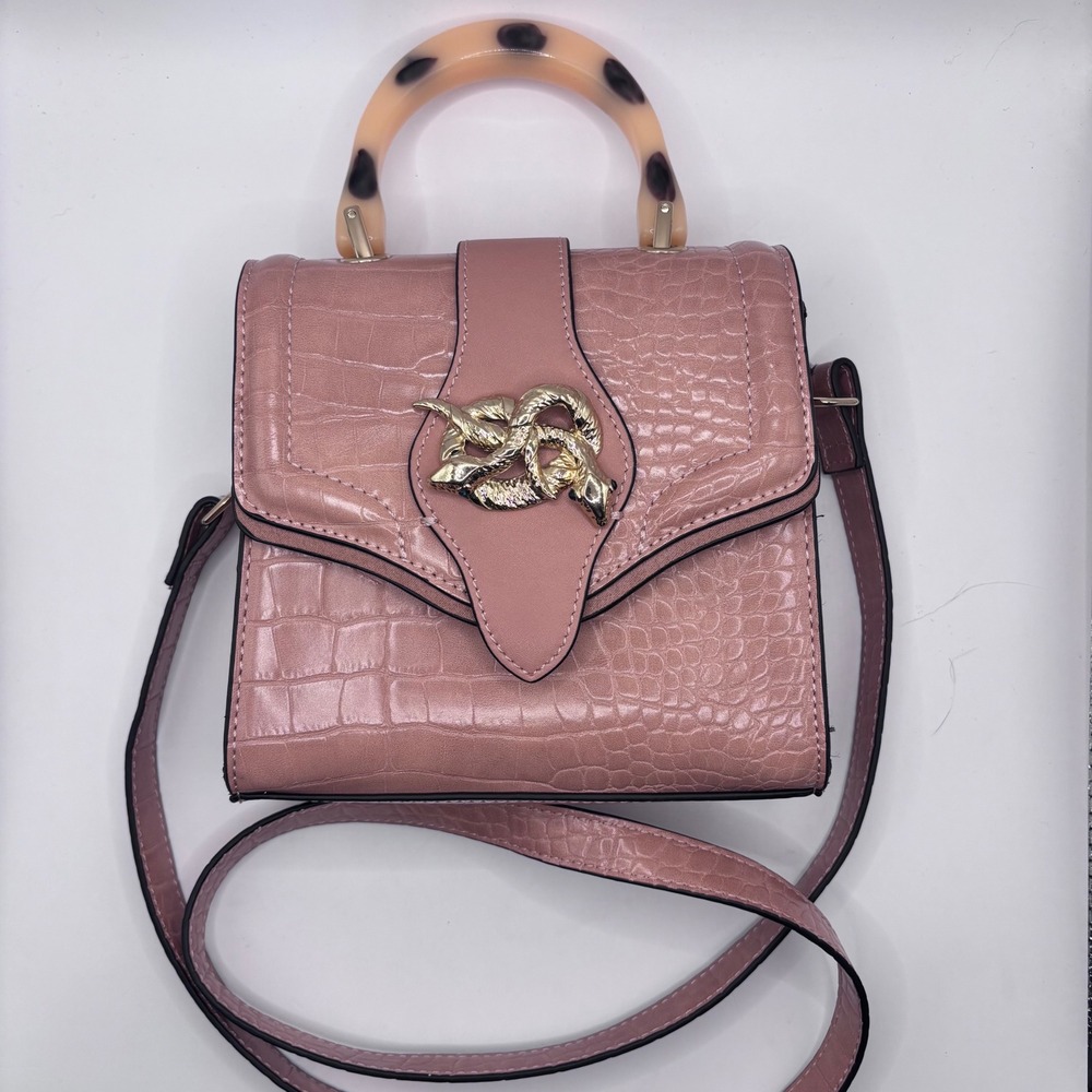 NWOT Topshop Crossbody Faux Alligator Twisted Snake Bamboo Handle‎ Color Nude
